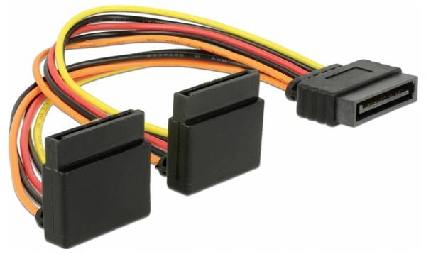 Delock Strom Anschlusskabel [1x SATA-Strom-Stecker 15pol. - 2x SATA-Strom-Buchse 15pol.] 15 cm Mehrfarbig