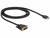 Ein schwarzes Kabel mit einem HDMI-Stecker an einem Ende und einem DVI-Stecker am anderen Ende auf weißem Hintergrund.