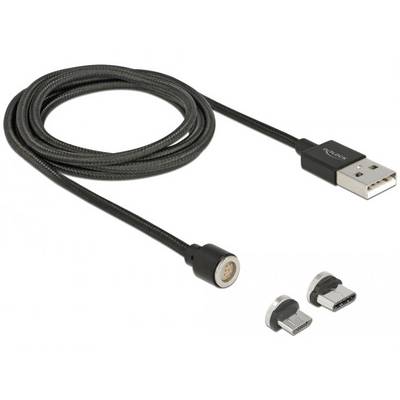 Magnetisches Ladekabel mit USB-Stecker und austauschbaren Anschlüssen. Unterstützt verschiedene Geräte. Ideal für flexibles Laden.
