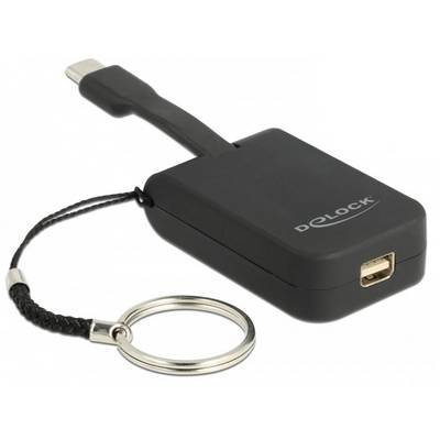 Schwarzer HDMI-Adapter von Delock mit flexiblem Kabel und Schlüsselring.