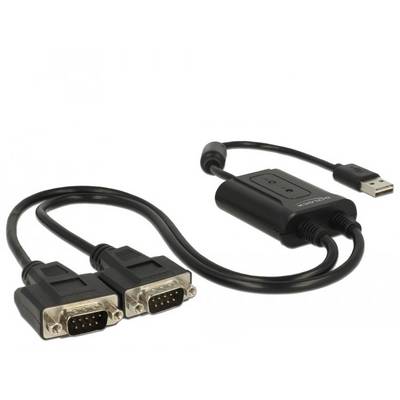 'Adapterkabel mit zwei VGA-Anschlüssen und einem USB-Stecker, geeignet zur Verbindung von zwei Monitoren mit einem Computer.'