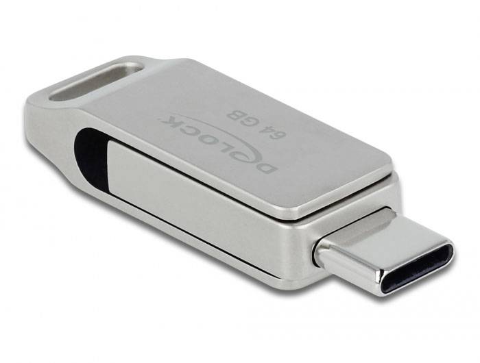 Delock 54075 USB-Stick Glas 64 GB Silber 54075 USB, USB-A, USB-C®-2