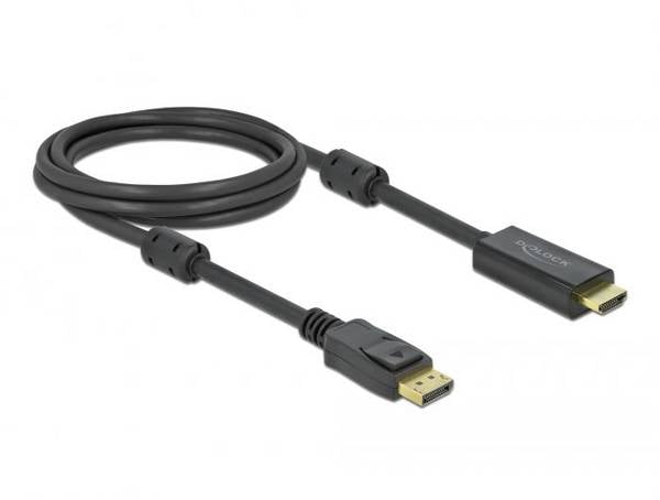Delock DisplayPort / HDMI Anschlusskabel DisplayPort Stecker, HDMI-A Stecker 2 m Schwarz 85956 vergoldete Steckkontakte, 4K UHD DisplayPort-Kabel