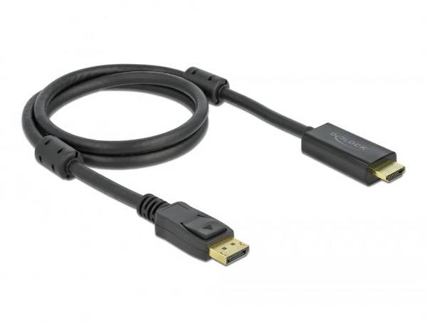 Delock DisplayPort / HDMI Anschlusskabel DisplayPort Stecker, HDMI-A Stecker 1 m Schwarz 85955 vergoldete Steckkontakte, 4K UHD DisplayPort-Kabel