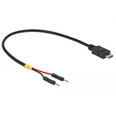 Schwarzes Kabel mit einem USB-Stecker auf der einen Seite und zwei offenen Enden mit Steckverbindungen für elektrische Schaltungen.