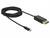 Ein schwarzes USB-C-auf-HDMI-Kabel von Delock mit geflochtenem Design. Am linken Ende befindet sich der USB-C-Stecker, am rechten der HDMI-Stecker.