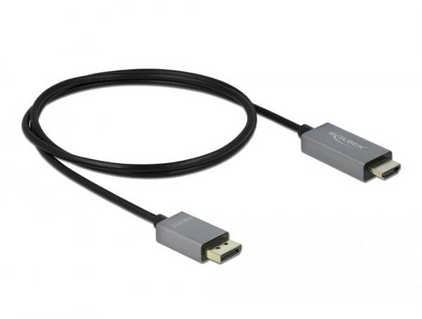 Delock DisplayPort / HDMI Anschlusskabel DisplayPort Stecker, HDMI-A Stecker 1 m Schwarz, Grau 85928 4K UHD, vergoldete Steckkontakte DisplayPort-Kabel