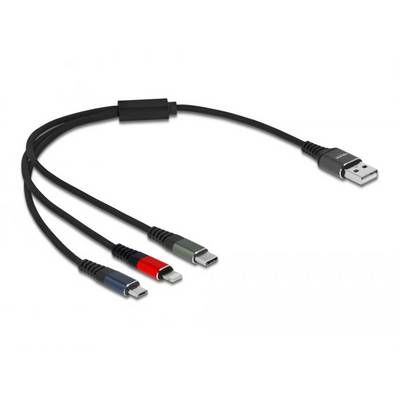 'USB-Ladekabel mit vier verschiedenen Anschlüssen: USB-C, Lightning, Micro-USB und Mini-USB.'