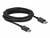 Ein schwarzes USB-Kabel mit blauen USB-Steckern an beiden Enden, aufgewickelt auf einem neutralen Hintergrund.