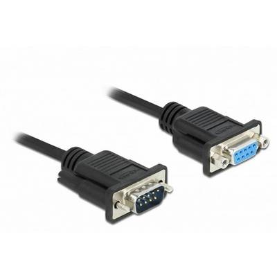 'Schwarzes serielles RS232-Verlängerungskabel, ein Stecker mit neun Pins, eine Buchse mit neun Öffnungen, beide schwarz und silber.'