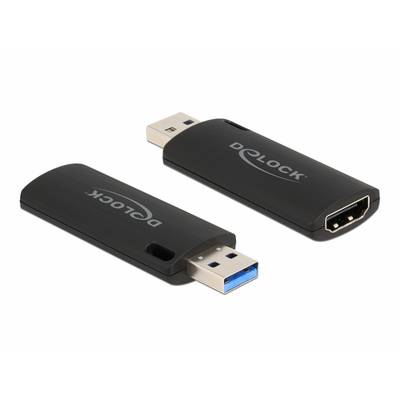 Zwei schwarze USB-Sticks mit der Aufschrift 'DELOCK', einer zeigt einen USB-Stecker, der andere einen HDMI-Port.