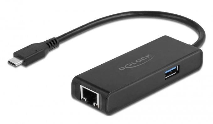 Delock USB 2.0 Adapter [2x USB 3.2 Gen 1 Stecker C (USB 3.0) - 1x Gigabit-LAN (1 Gbit/s), USB 3.2 Gen 1 Buchse A (USB 3....