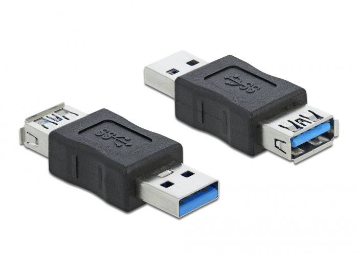 Zwei schwarze USB-Adapter mit blauen Buchsen, einer mit Micro-USB auf USB, der andere mit USB auf LAN-Anschluss.