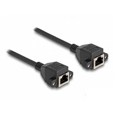 Zwei schwarze Ethernet-Kabelanschlüsse mit Schraubbefestigung, geeignet für die Montage an Wänden oder Panels.