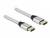 Zwei silberne HDMI-Kabel mit schwarzen Anschlüssen auf weißem Hintergrund.