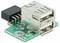 Eine grüne USB-Steckplatine mit silbernem USB-Anschluss und mehreren Pins zum Anlöten.
