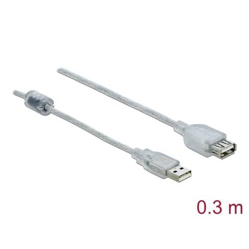 Thumbnail - Delock USB-Kabel USB 2.0 USB-A Stecker, USB-A Buchse 0.30 m Transparent doppelt geschirmt, vergoldete Steckkontakte 8224...