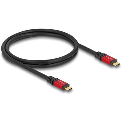 Schwarzes HDMI-Kabel mit roten Steckern an beiden Enden, geeignet für digitale Audio- und Videoverbindungen.