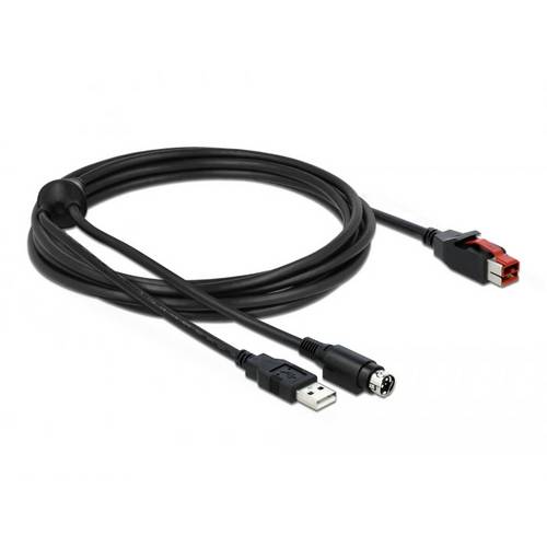 Thumbnail - Delock USB-Stromkabel PoweredUSB 24V Stecker, USB-A Stecker, Hosiden Mini-DIN 3pol. Stecker 3.00 m Schwarz 85942