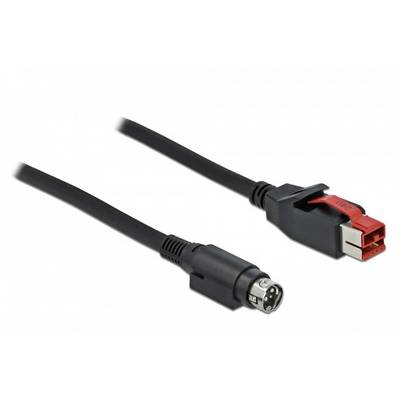 Ein schwarzes Kabel mit einem Mini-DIN-Stecker auf der einen Seite und einem Molex-Stecker auf der anderen, vor weißem Hintergrund.