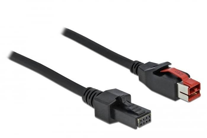 Zwei schwarze Kabel mit Steckverbindern, eins mit rotem Clip. Kabel für Datenverbindungen, meist in der Computertechnik verwendet.