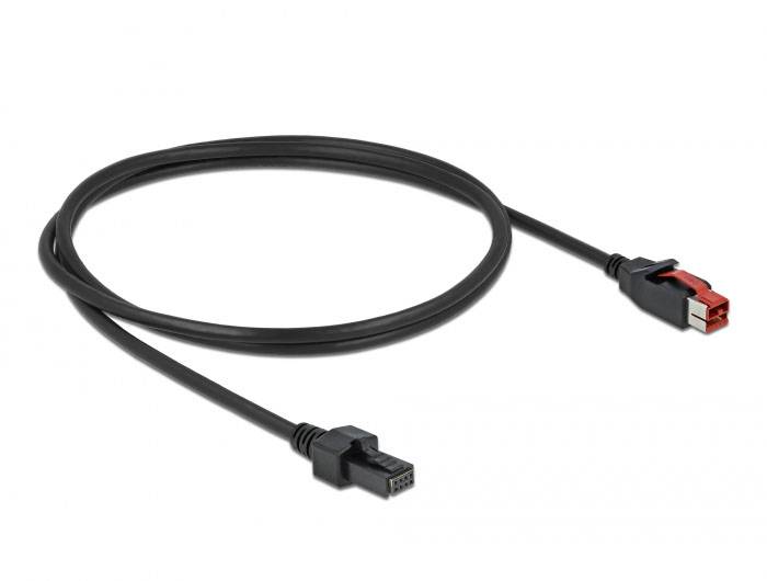 Ein schwarzes SATA-Datenkabel mit zwei Steckern, einem rot und einem schwarz.