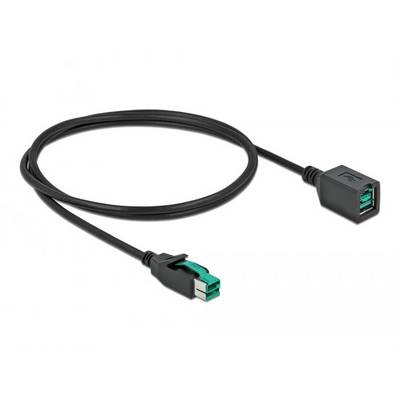 Ein schwarzes USB-Kabel mit zwei Anschlüssen: ein USB-Stecker und eine USB-Buchse, die miteinander verbunden sind.