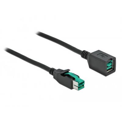 Ein USB-Verlängerungskabel mit einem männlichen und einem weiblichen Anschluss, der männliche Stecker ist grün hervorgehoben.