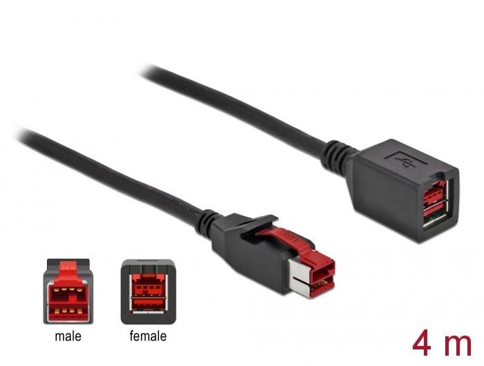 Netzkabel mit männlichem und weiblichem Stecker, 4 Meter. Hauptteil männlich, Nebenanschluss weiblich, für Datenverbindungen.