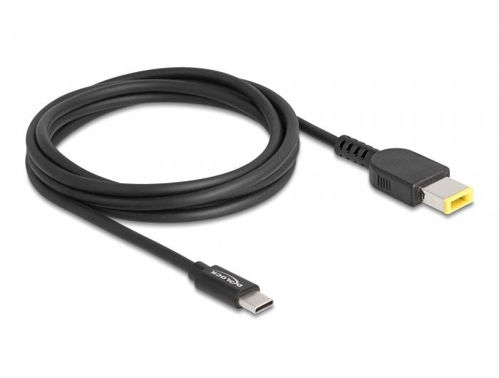 USB-C zu USB-A Kabel, schwarz, aufgerollt.