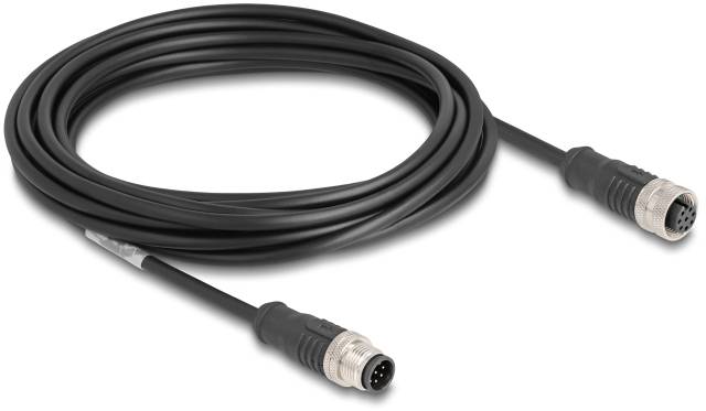 Delock 80805 M12 Netzwerkkabel, Patchkabel CAT 5e S/FTP 5.00 m Schwarz 1 St.