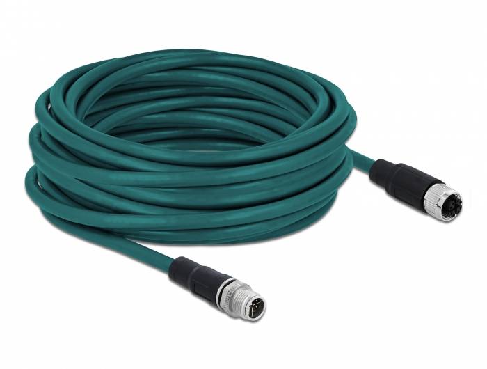 Delock 87844 M12 Netzwerkkabel, Patchkabel CAT 6a S/FTP 10.00 m Türkis 1 St.