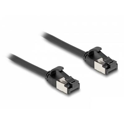Zwei schwarze Ethernet-Kabel mit silbernen Metallsteckern für Netzwerkanbindung.
