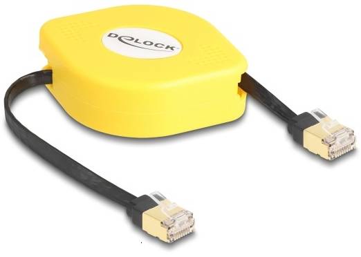 Gelbes Netzwerk-Kabelmodul mit zwei RJ45-Steckern.