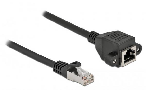 Delock 87005 RJ45 Patchkabel CAT 6a S/FTP 5.00 m Schwarz mit Verlängerungskabel 1 St.