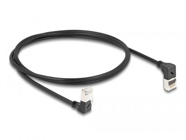Delock 80293 RJ45 Patchkabel CAT 6a S/FTP 1.00 m Schwarz Gewinkelter Kabelabgang 1 St.