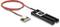 Schwarzer Kühlkörper mit integriertem Lüfter, verbunden mit einer kleinen Leiterplatte durch ein rotes Kabel für elektronische Anwendungen.
