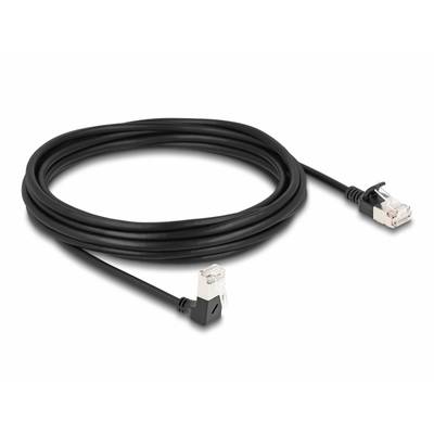 Schwarzes Ethernet-Kabel mit zwei RJ45-Steckern, die für Netzwerkverbindungen verwendet werden.
