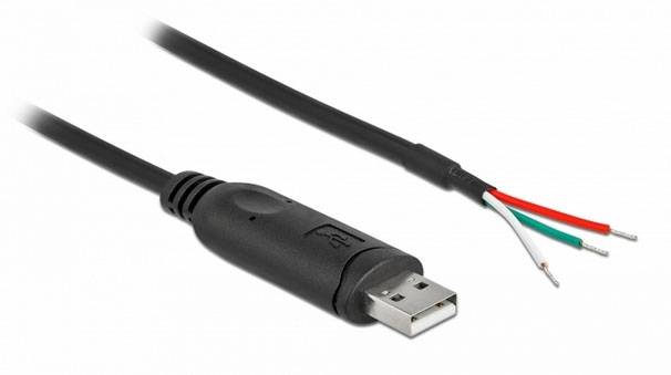 Ein USB-Kabel mit offenen Kabelenden in verschiedenen Farben: Rot, Grün, Weiß. Geeignet für technische Anwendungen und Reparaturen.