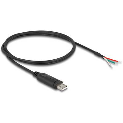 'Schwarzes USB-Kabel mit offengelegten Drähten am Ende. Wird für Datenübertragung oder Stromversorgung zwischen Geräten verwendet.'