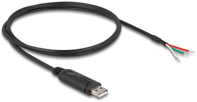 USB-Kabel mit einem USB-Stecker auf einer Seite und offenen Drähten auf der anderen, zur individuellen Verkabelung geeignet.