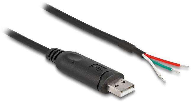 USB-Kabel mit offenliegenden Drähten am Ende, geeignet zur Reparatur oder für kundenspezifische elektronische Verbindungen.