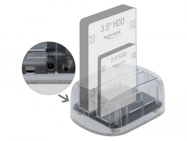 Delock 64090 USB-C®, SATA 6 Gb/s, DC-Buchse 3.5 mm   Festplatten-Dockingstation  mit USB Hub