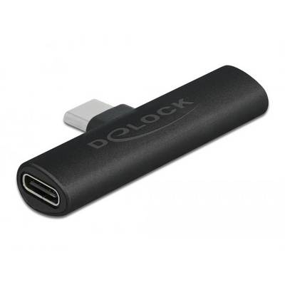 Adapter mit USB-C auf USB-C-Anschluss, rechteckiges schwarzes Design mit 'Delock'-Logo seitlich abgebildet.