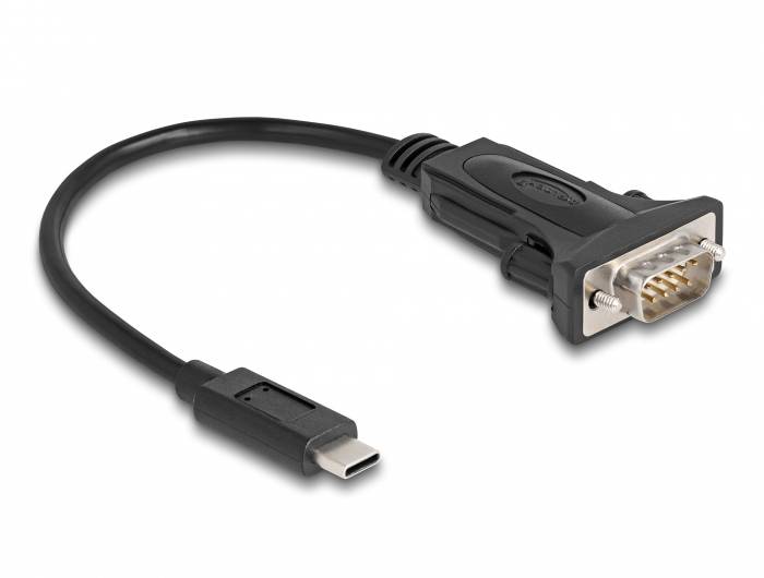 'USB-C-zu-VGA-Adapterkabel': Schwarzes Kabel mit USB-C-Stecker auf einer Seite und VGA-Anschluss auf der anderen.