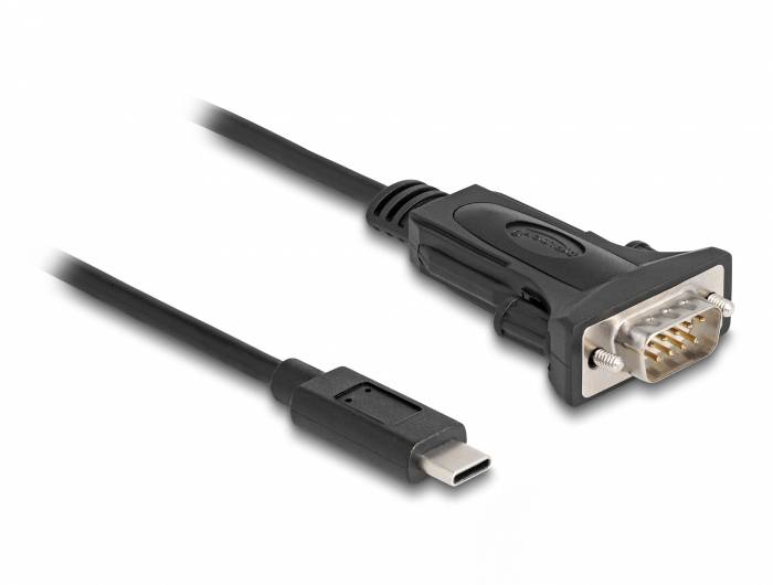 Ein Adapterkabel mit einem USB-C-Anschluss auf der einen Seite und einem VGA-Anschluss auf der anderen Seite.