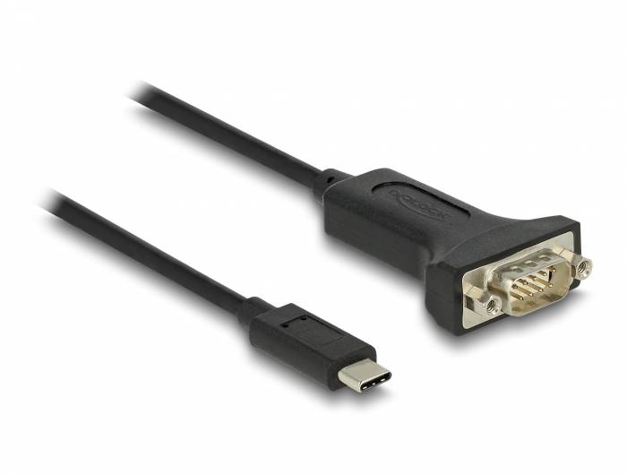 Ein Kabel mit einem USB-C-Stecker und einem VGA-Stecker, das zur Verbindung moderner Geräte mit älteren Monitoren verwendet wird.