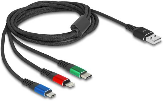 Delock USB-Kabel  USB 2.0 USB-A Stecker, USB-Micro-B Stecker, Apple Lightning Stecker, USB-C® 2.00 m Schwarz  90156