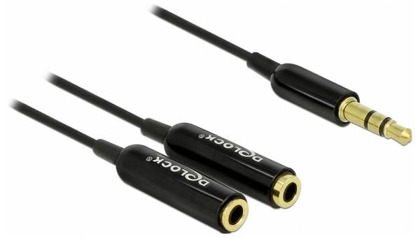 Delock 65356 Klinke Audio Anschlusskabel [1x Klinkenstecker 3.5 mm - 2x Klinkenbuchse 3.5 mm] 25 cm Schwarz