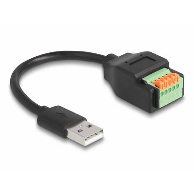 Ein USB-Kabel, das auf einen Adapter mit mehreren farbcodierten Steckplätzen endet, geeignet für elektronische Verbindung.